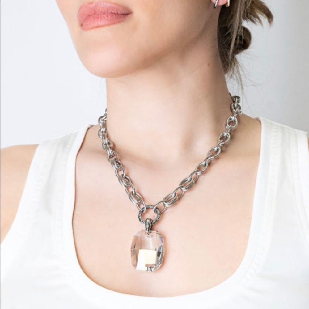 Silver chain with glass charm 16” long